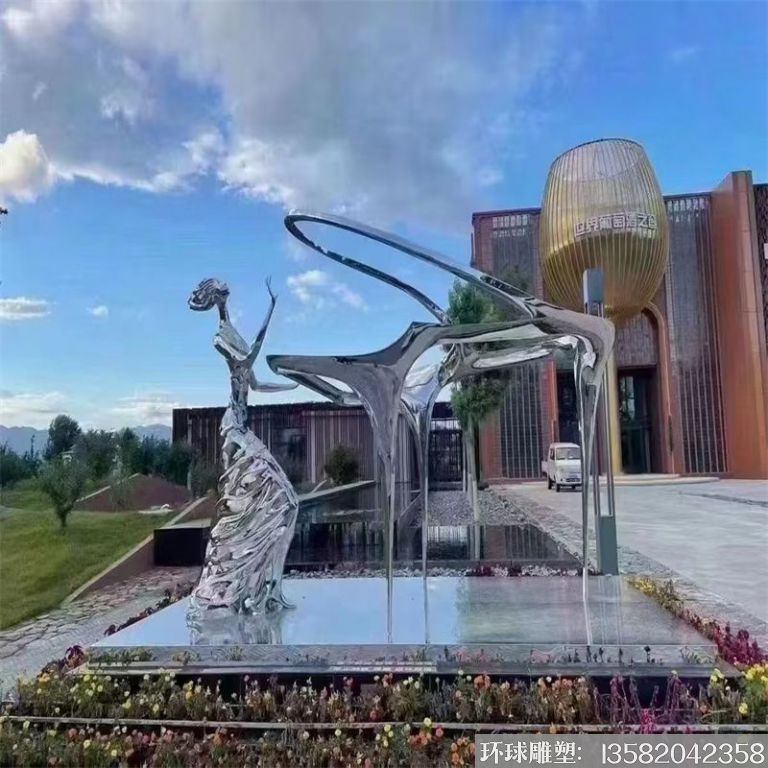 不銹鋼鑄造工藝彈琴人物雕塑 抽象女人彈琴雕塑1